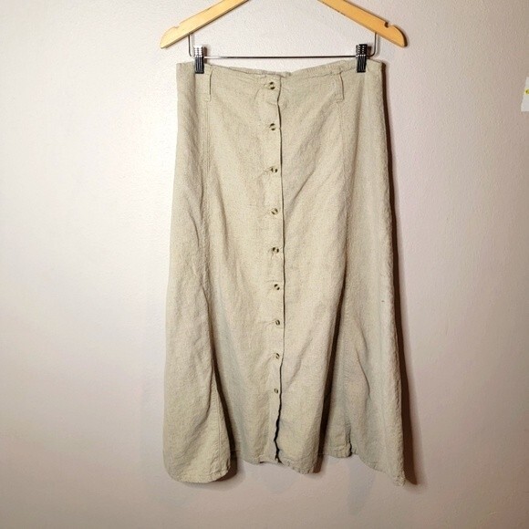 Vintage Passport Cream Button up Linen Blend Maxi Skirt - Picture 2 of 7